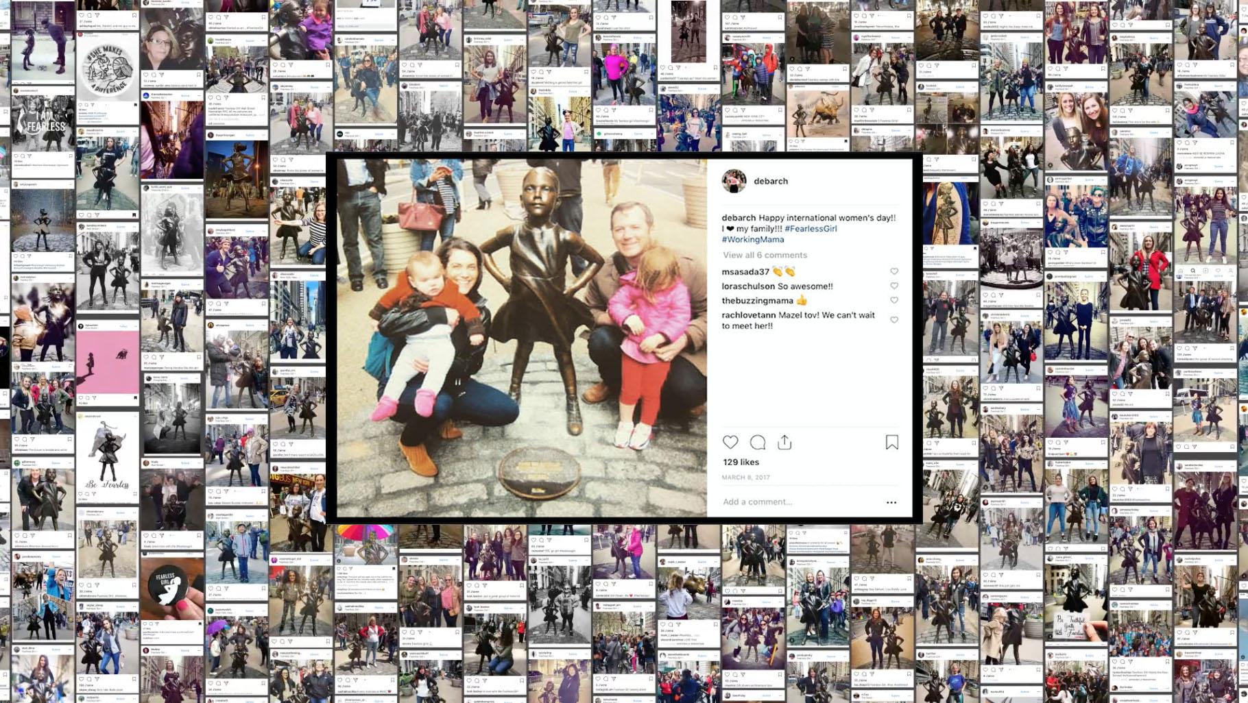Screenshot of many Instagram posts from the Fearless Girl ad campaign