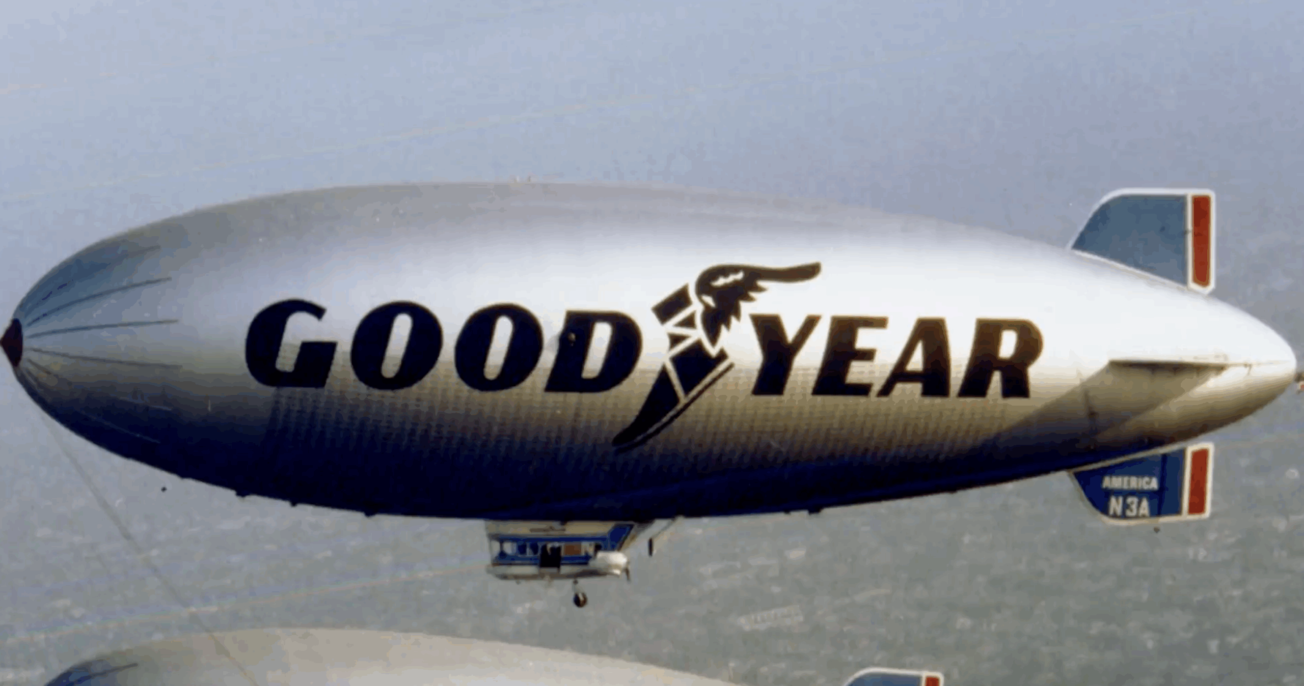 Screenshot of footage of the Good Year blimp