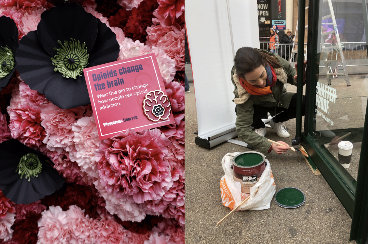 Photo of Deb painting the exterior of an installation